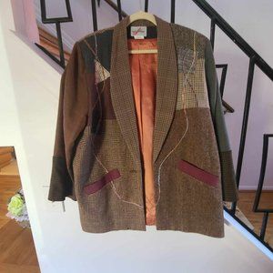 Mary Flanagan Blazer Jacket Boyfriend Patchwork Art to Wear - Large